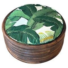 Used Round Rattan Tropical Palm Leaf Palm Beach Dog Pet Bed New Upholstery