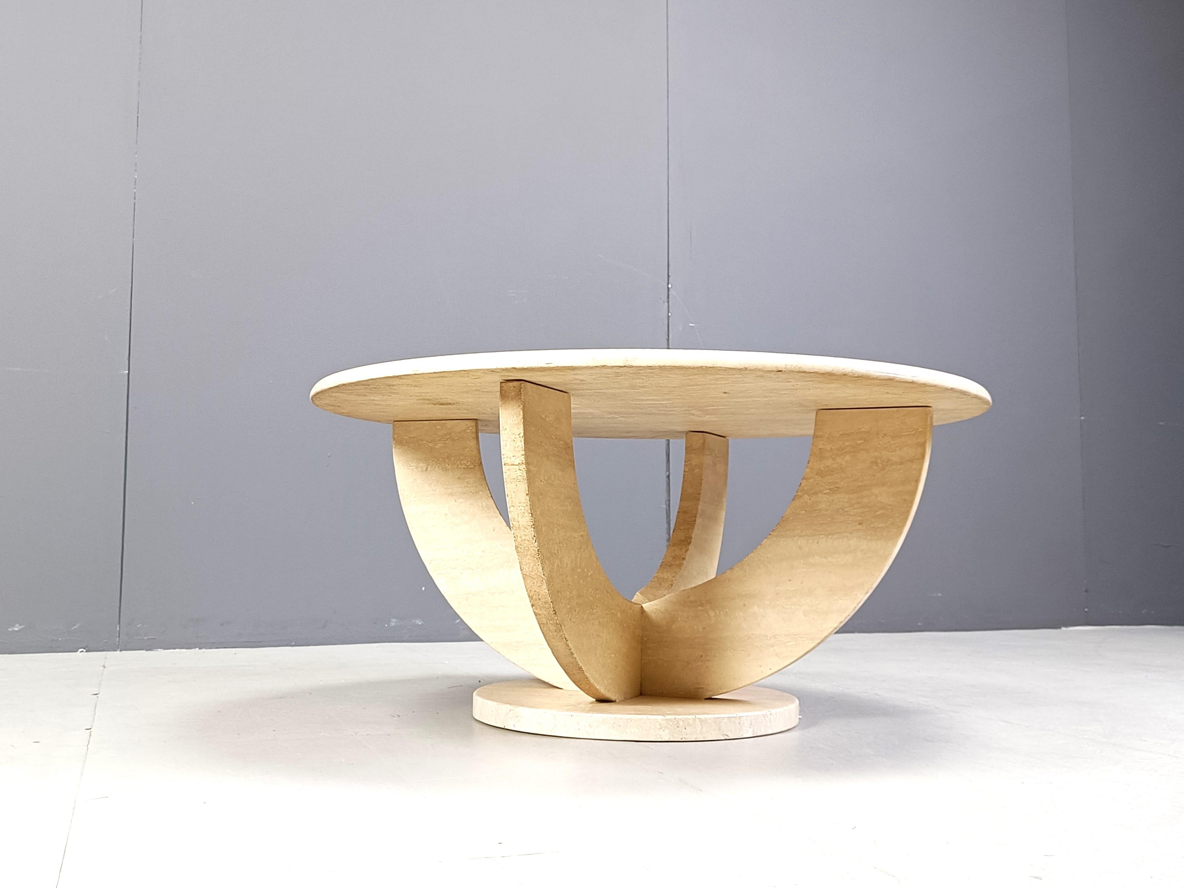 Vintage round ravertine coffee table, 1970s 2