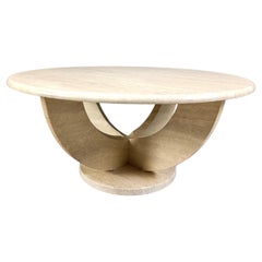Vintage round ravertine coffee table, 1970s