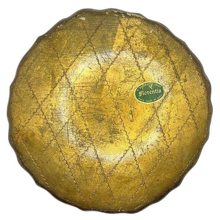 Vintage Runde rot vergoldet Florentia Holz Tablett in Gold und Rot - Italien im Angebot 2