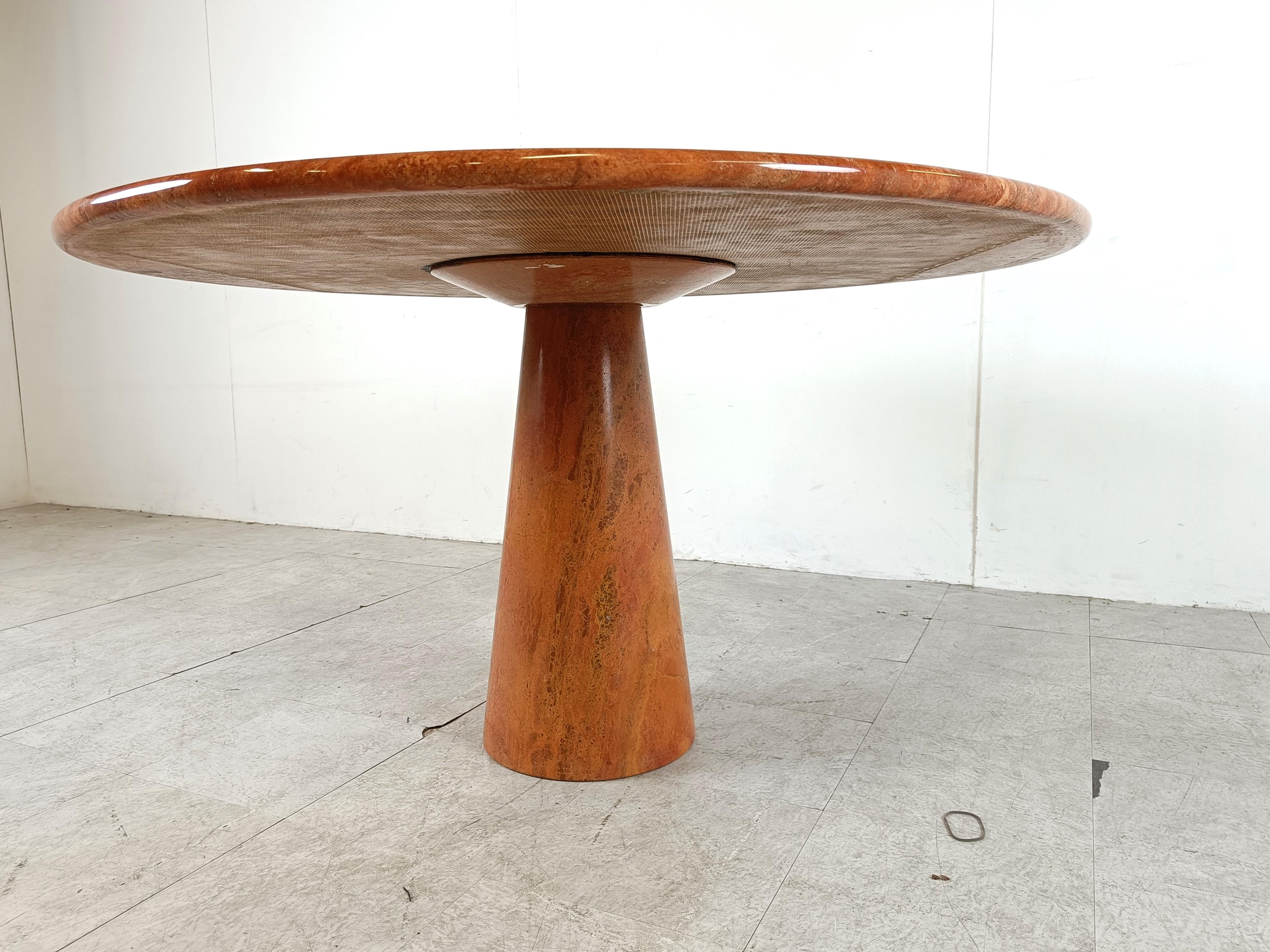 Late 20th Century Vintage round red travertine dining table, 1970s For Sale