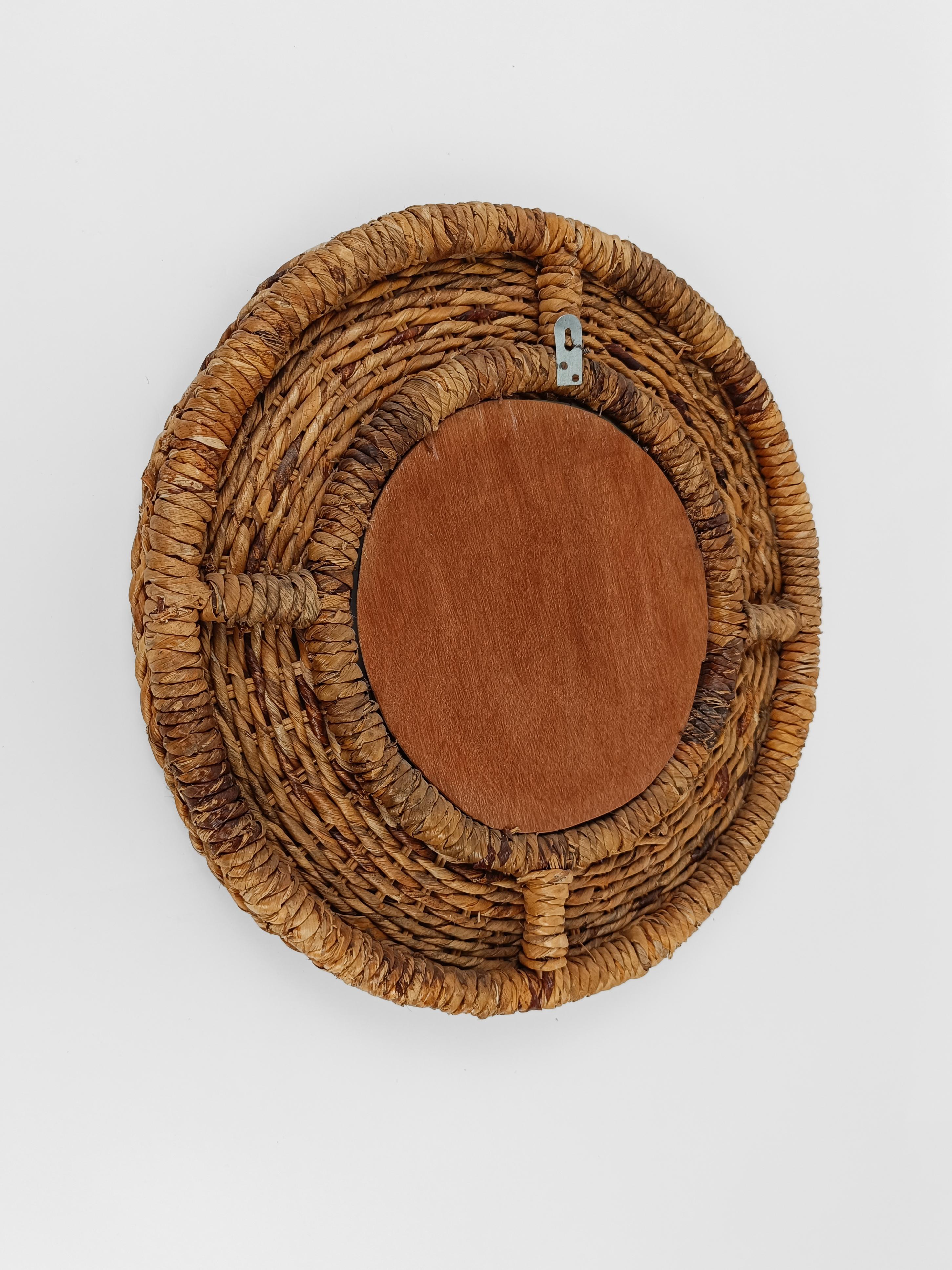 Vintage Round Rope mirror in the stye of Adrien Audoux & Frida Minet, 1960s  For Sale 4