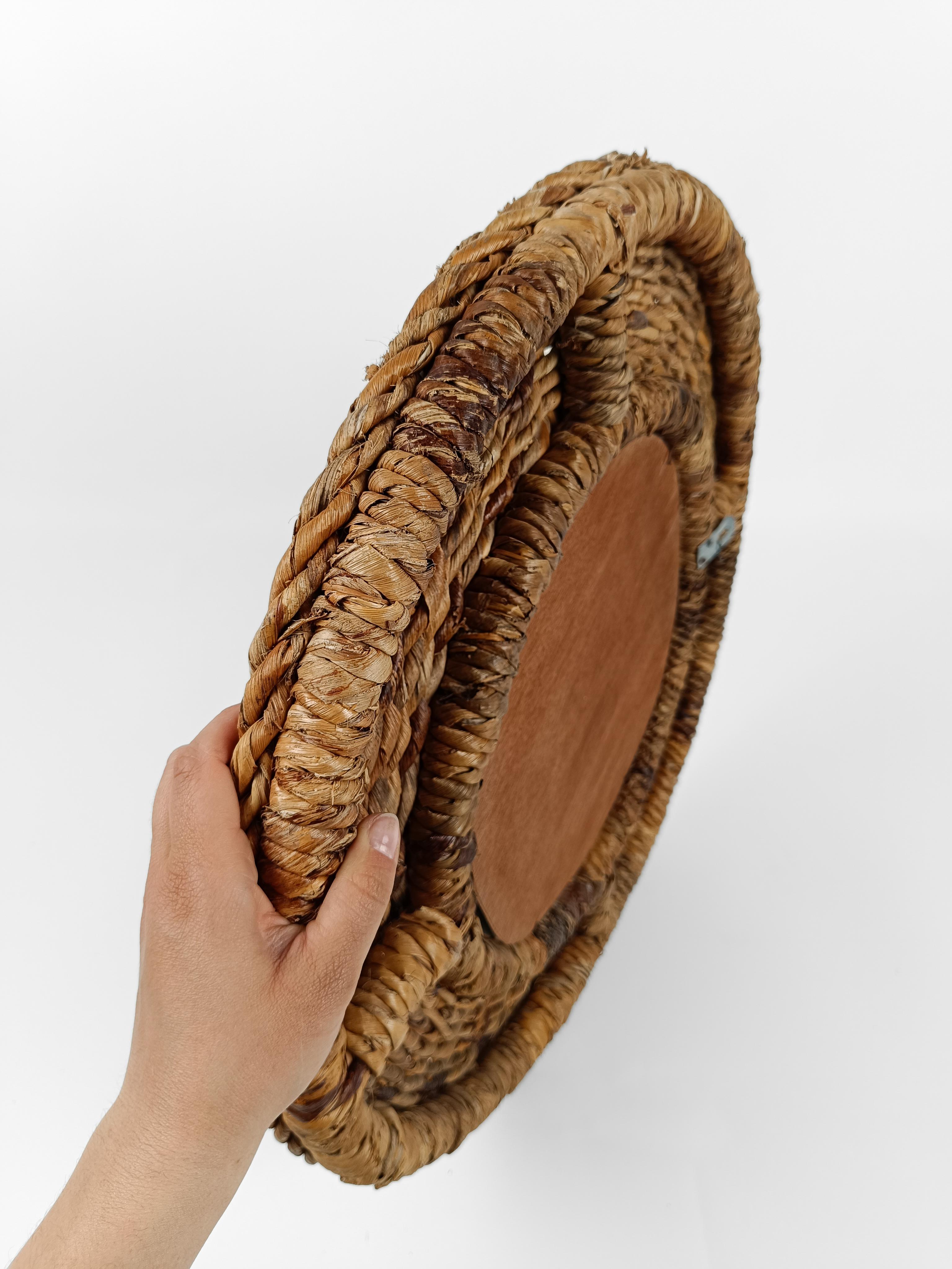 Vintage Round Rope mirror in the stye of Adrien Audoux & Frida Minet, 1960s  For Sale 6