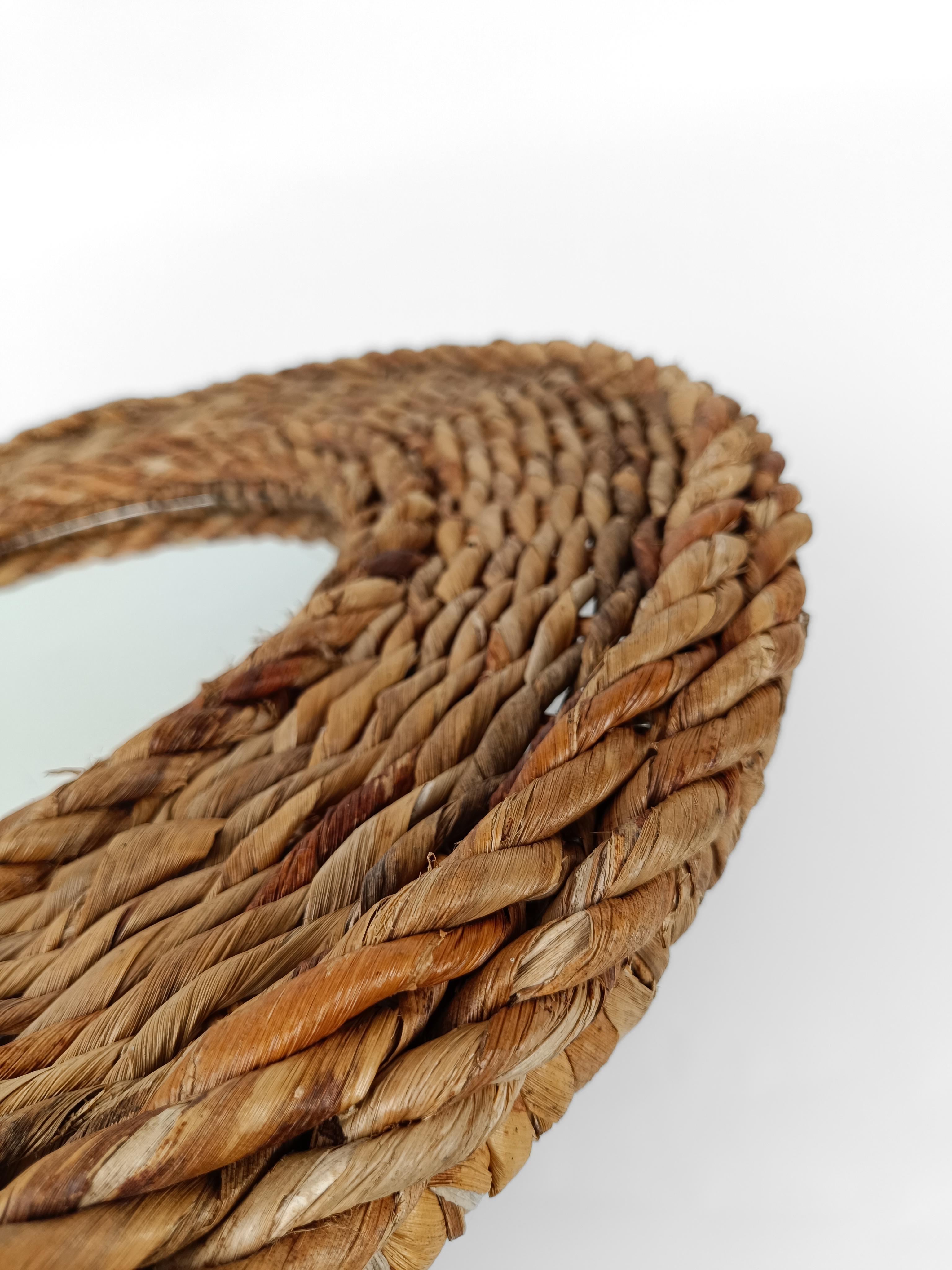 Vintage Round Rope mirror in the stye of Adrien Audoux & Frida Minet, 1960s  For Sale 7