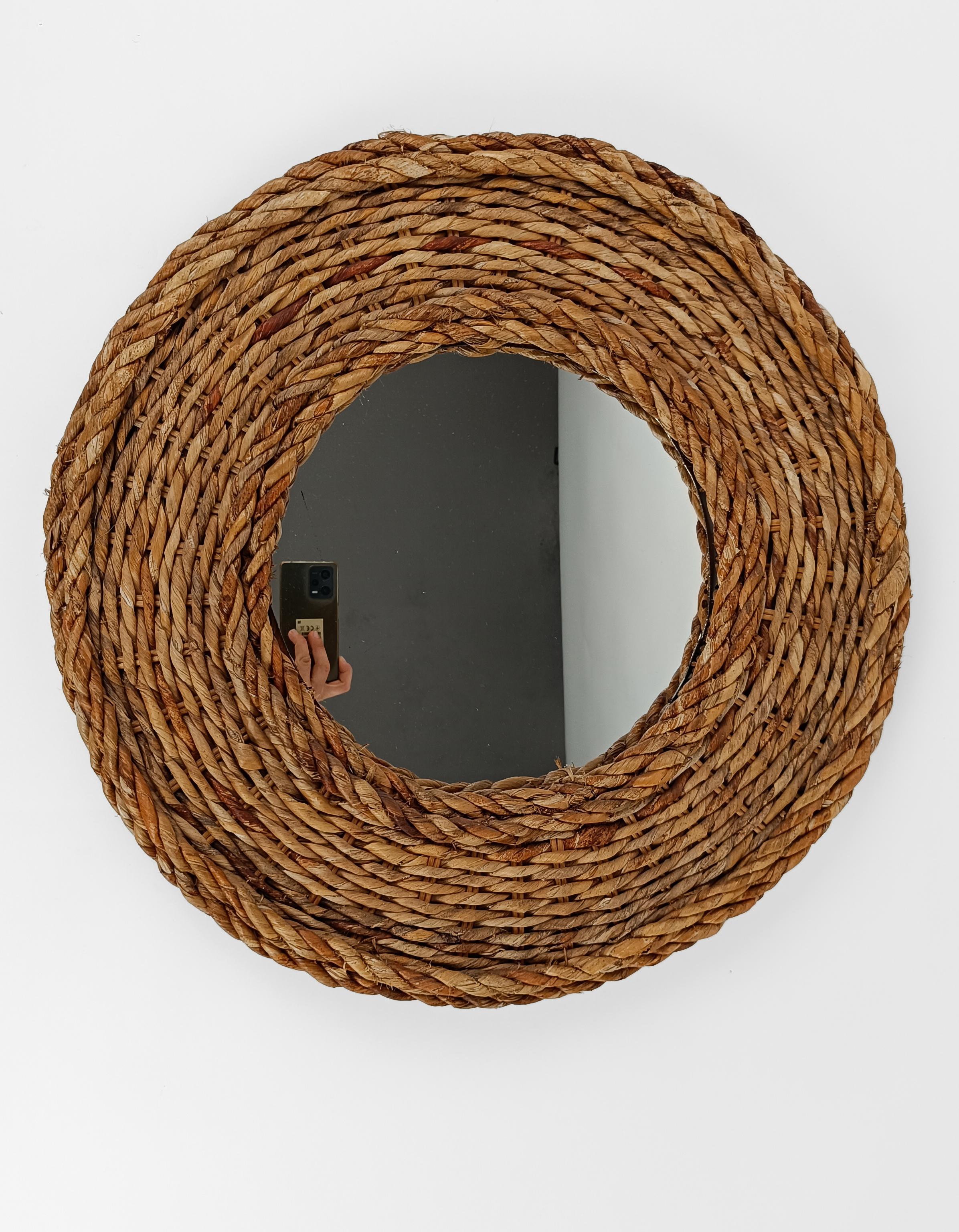 Vintage Round Rope mirror in the stye of Adrien Audoux & Frida Minet, 1960s  For Sale 3