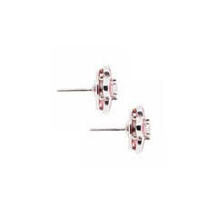 Vintage Round Ruby and Diamond Platinum Custer Stud Earrings