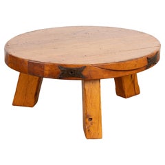 Vintage Round Rustic Oak Coffee Table, France circa 1960-70