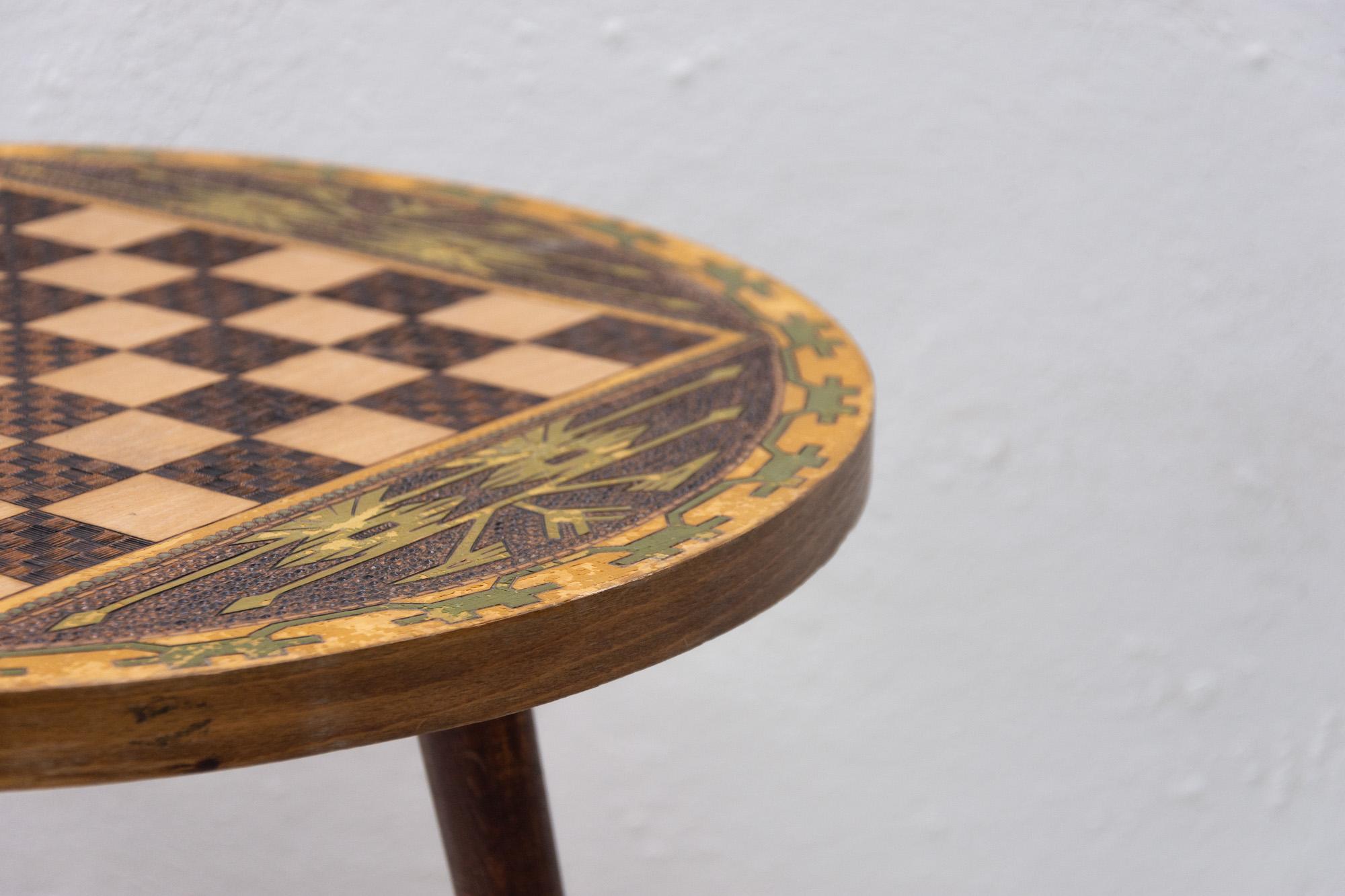 Vintage Round Side Table with Chess Pattern, 1970s, Albania 3