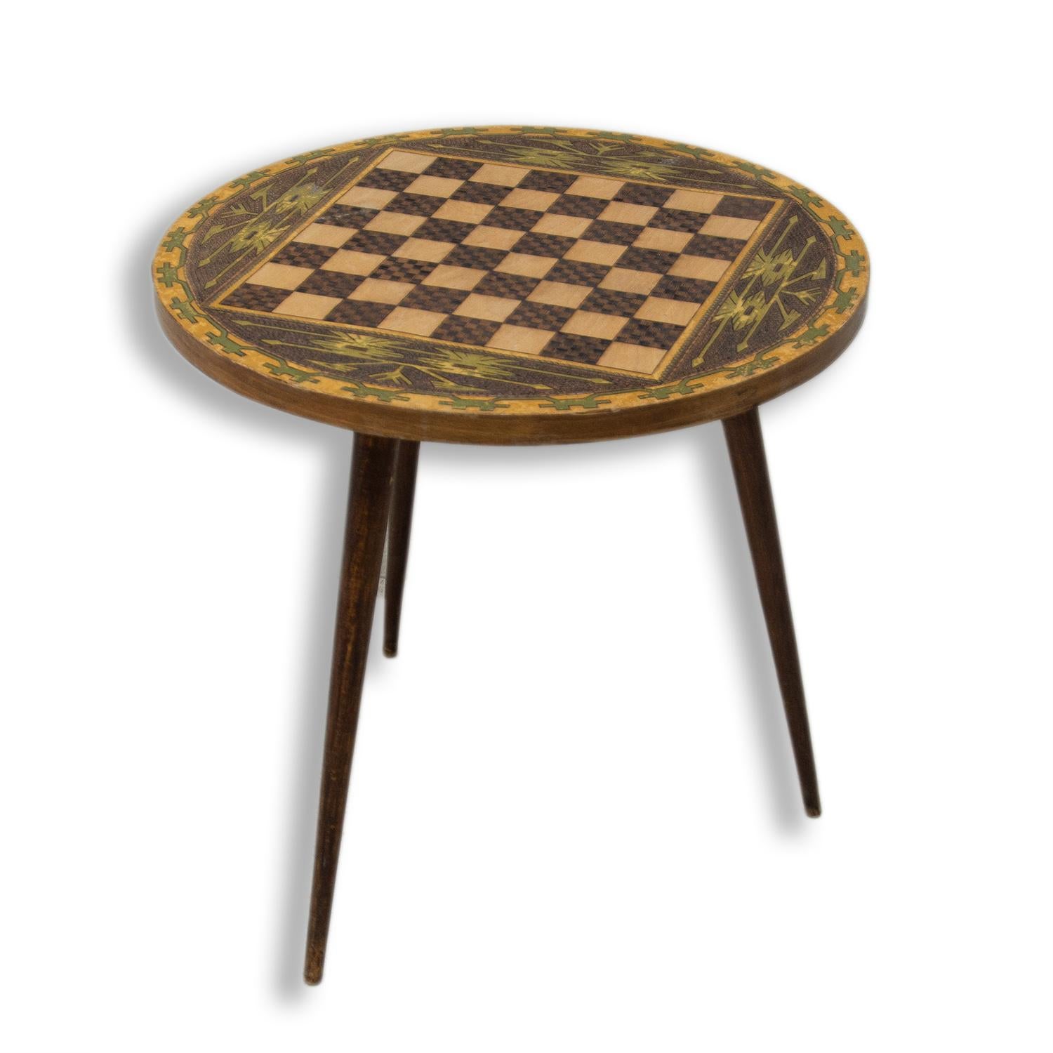 Scandinavian Modern Vintage Round Side Table with Chess Pattern, 1970s, Albania