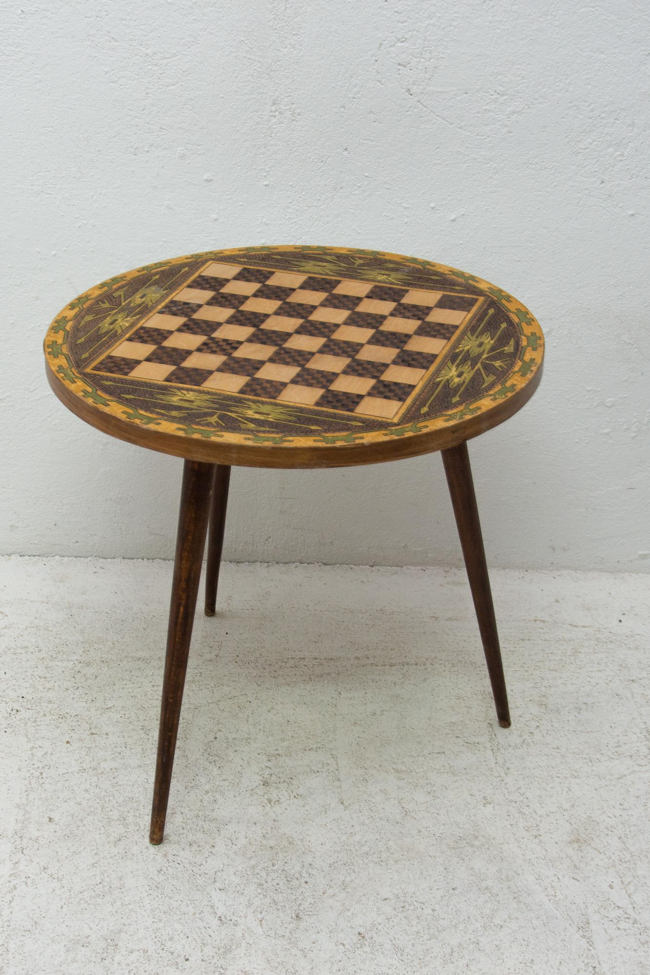 Albanian Vintage Round Side Table with Chess Pattern, 1970s, Albania