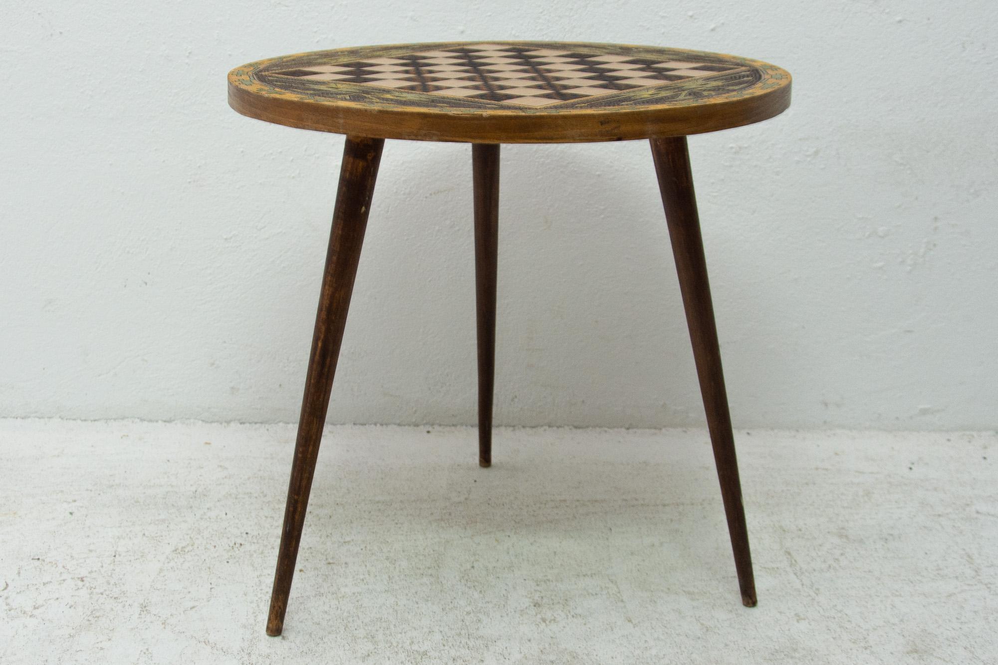 Vintage Round Side Table with Chess Pattern, 1970s, Albania In Good Condition In Prague 8, CZ