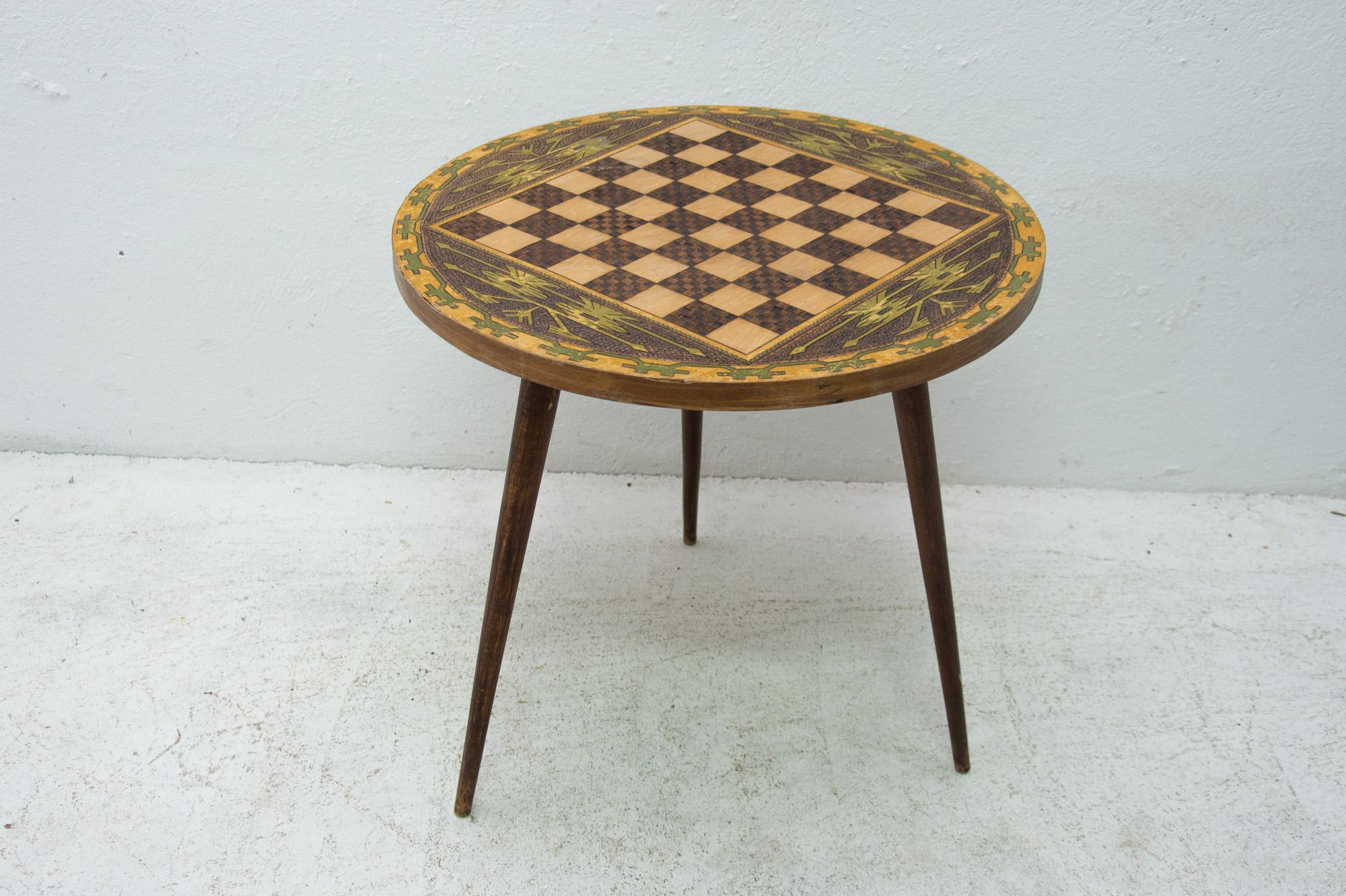 20th Century Vintage Round Side Table with Chess Pattern, 1970s, Albania