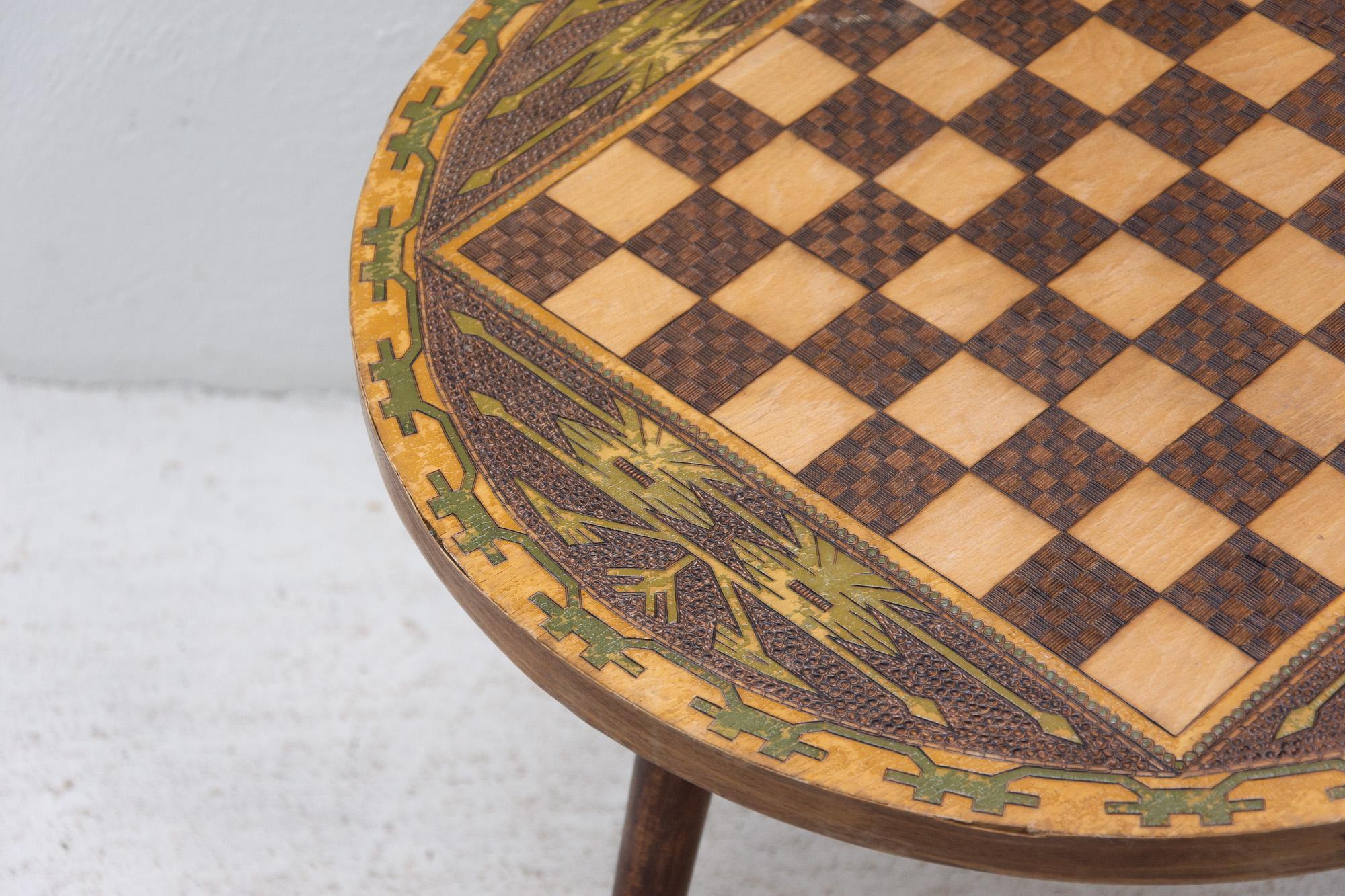 Vintage Round Side Table with Chess Pattern, 1970s, Albania 1