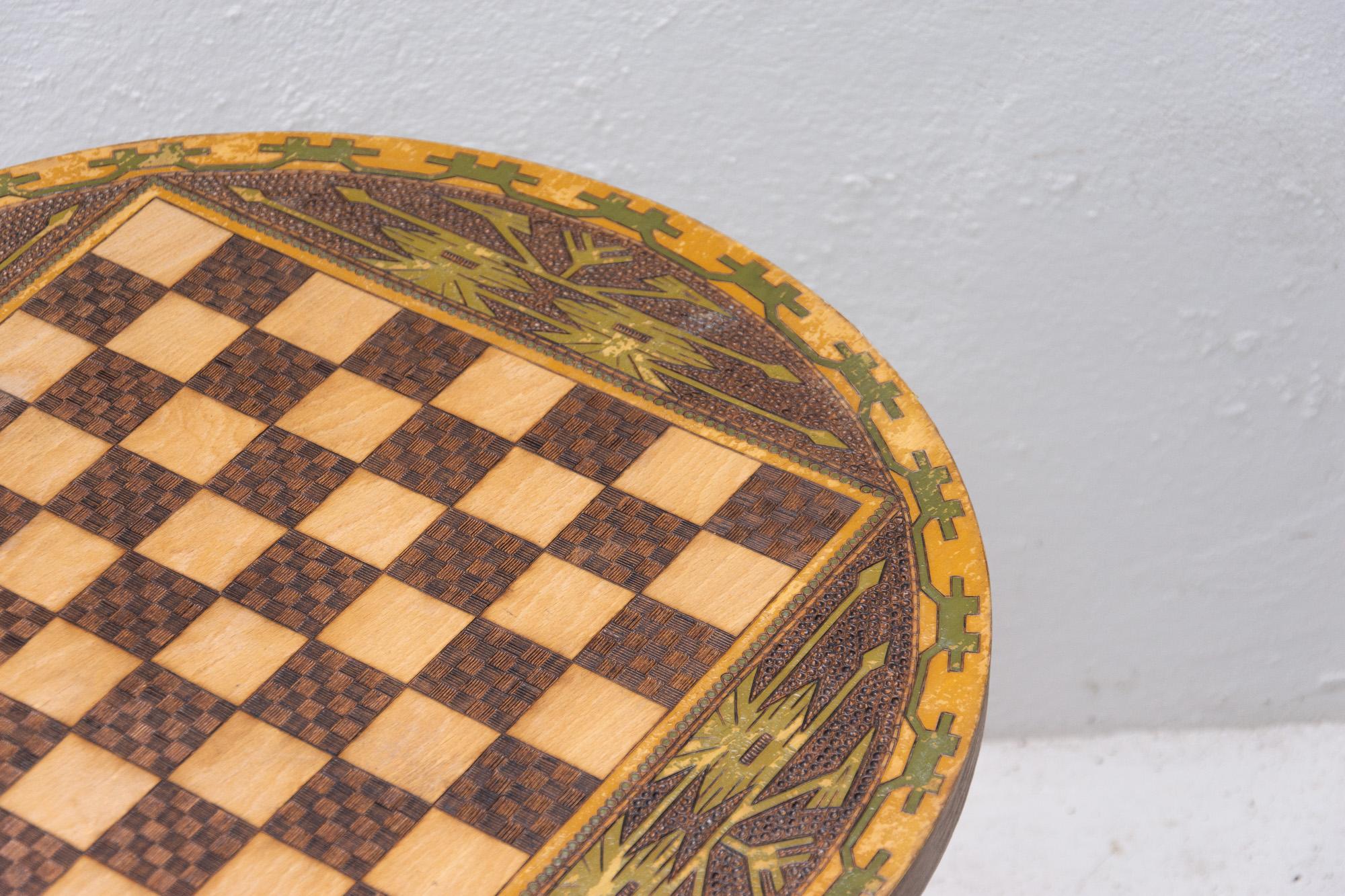 Vintage Round Side Table with Chess Pattern, 1970s, Albania 2