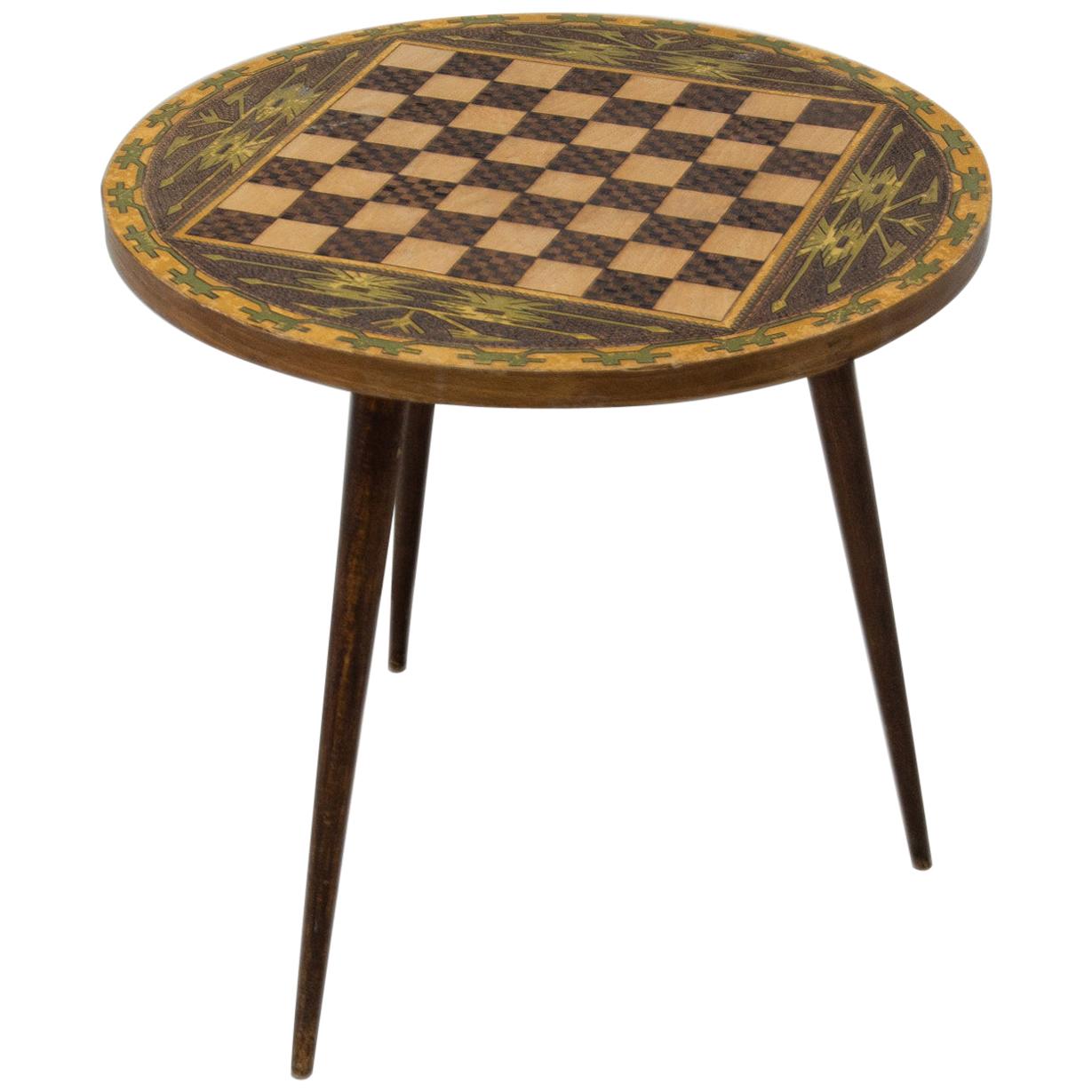 Vintage Round Side Table with Chess Pattern, 1970s, Albania