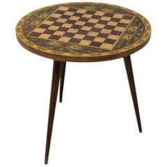 Vintage Round Side Table with Chess Pattern, 1970s, Albania
