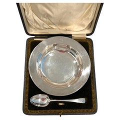 Vintage Round Silver Child’s Bowl & Spoon Elkington & Co. Ltd Original Box