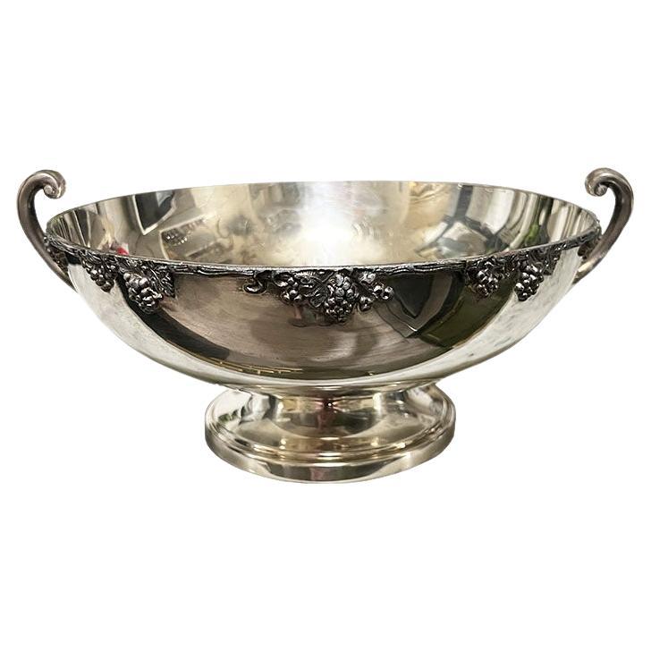 Vintage Round Silver on Copper Faux Bois Serving or Fruit Bowl by Academy
