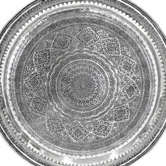 Old Round Silver Tray Detailed Hand Carved