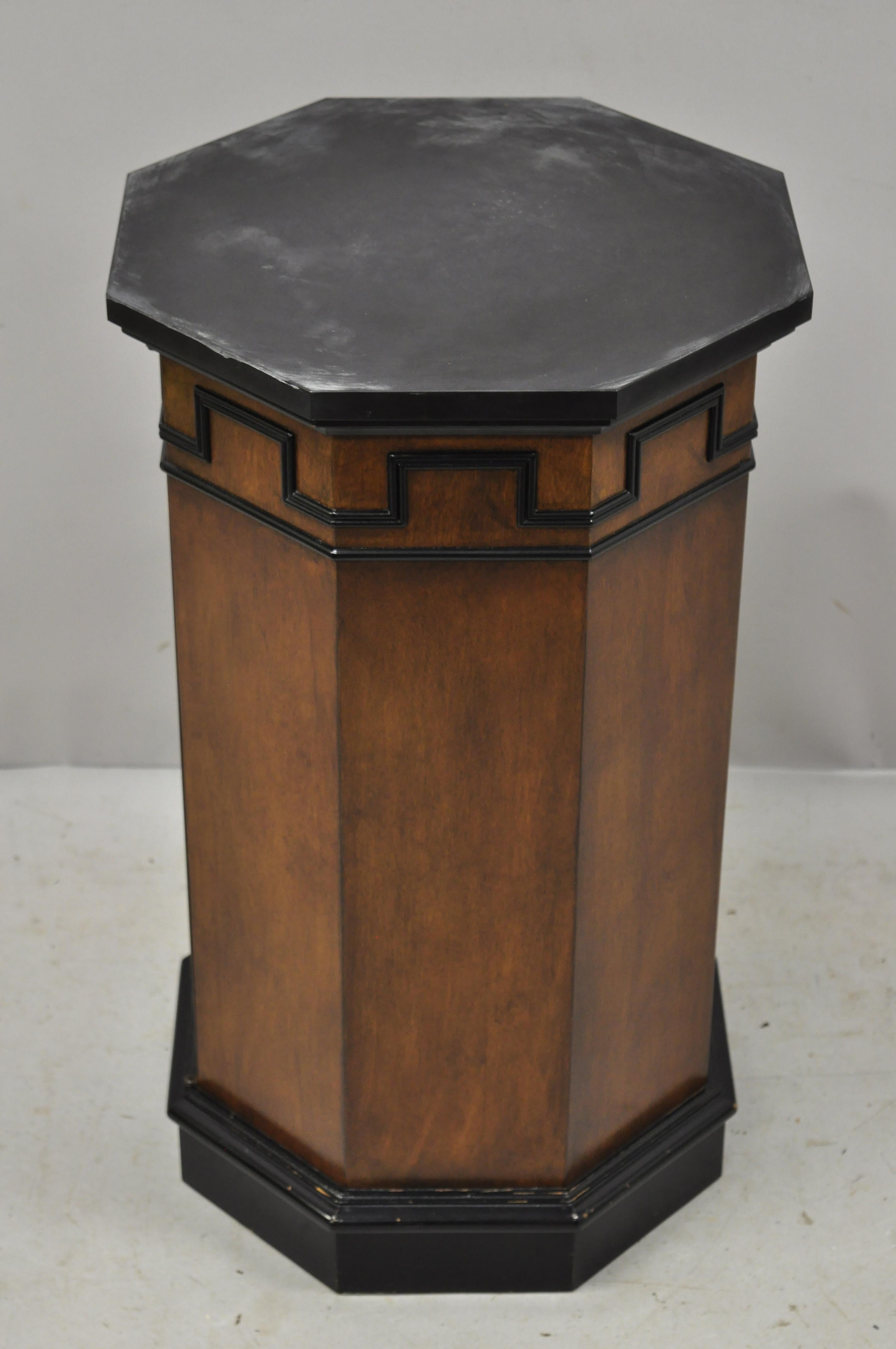 Vintage Round Slate Top Mahogany Pedestal Classical Column Cabinet Storage Stand 1