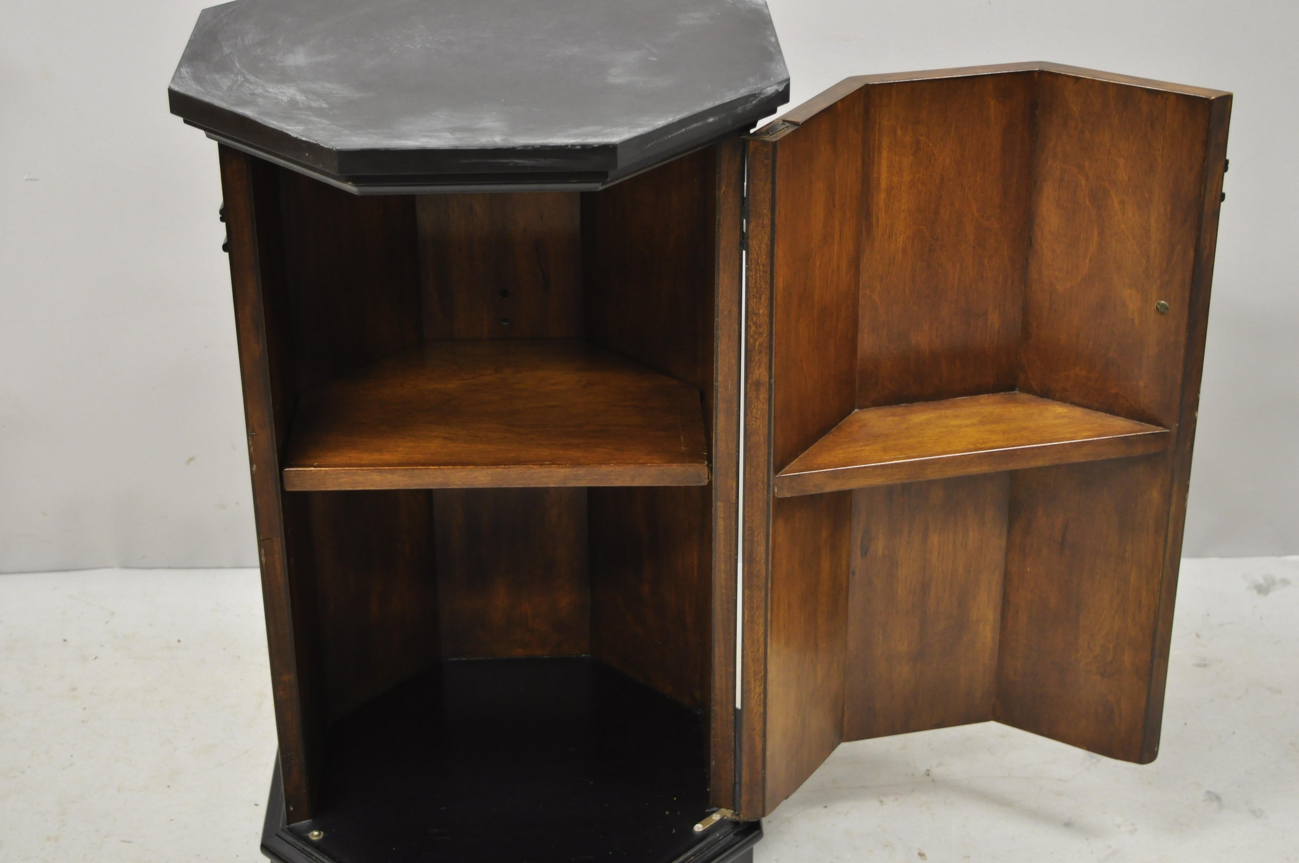 Vintage Round Slate Top Mahogany Pedestal Classical Column Cabinet Storage Stand In Good Condition In Philadelphia, PA