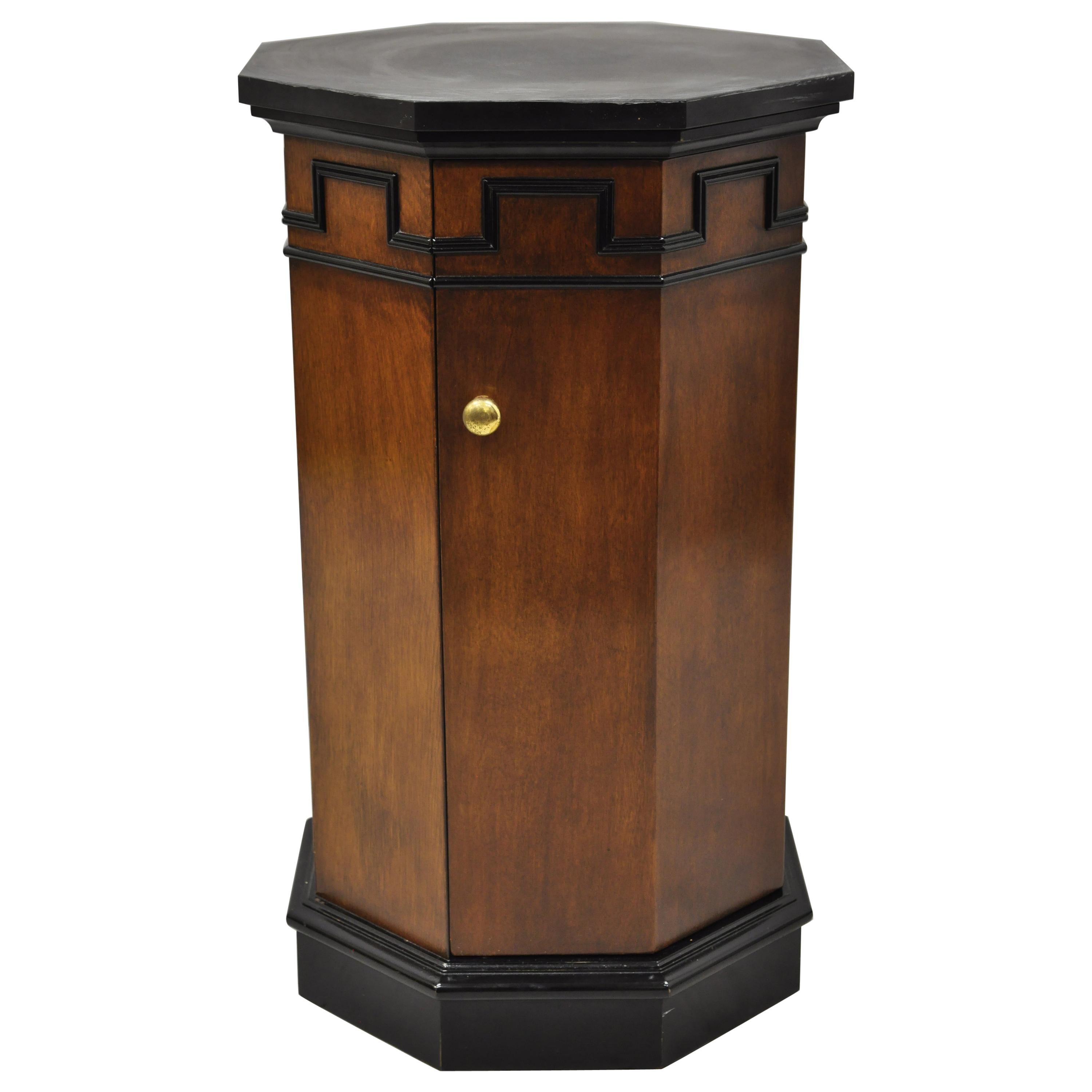 Vintage Round Slate Top Mahogany Pedestal Classical Column Cabinet Storage Stand