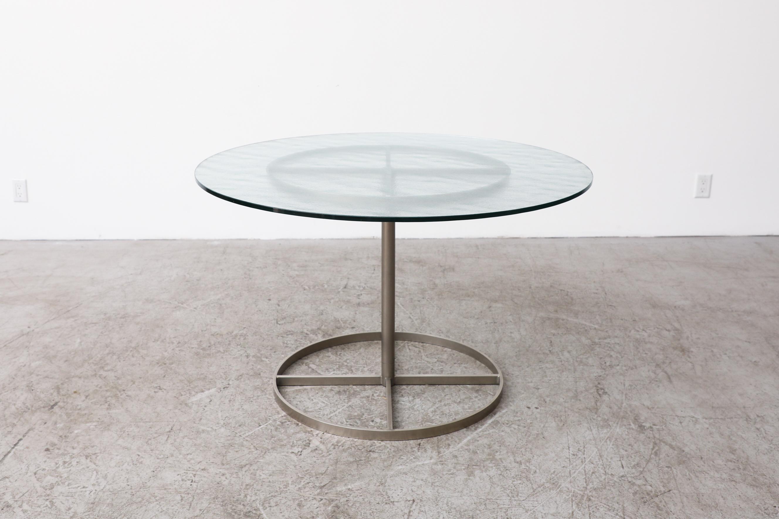 Vintage Round Steel and Textured Glass Dining Table 6