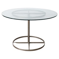 Vintage Round Steel and Textured Glass Dining Table