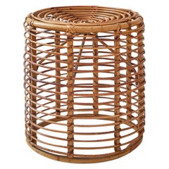 Vintage Round Stool in Bamboo, Italy, 1970s