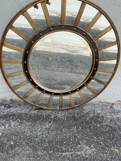Vintage Round Studded Sunburst Mirror, Black & Gold, 20th Century Design