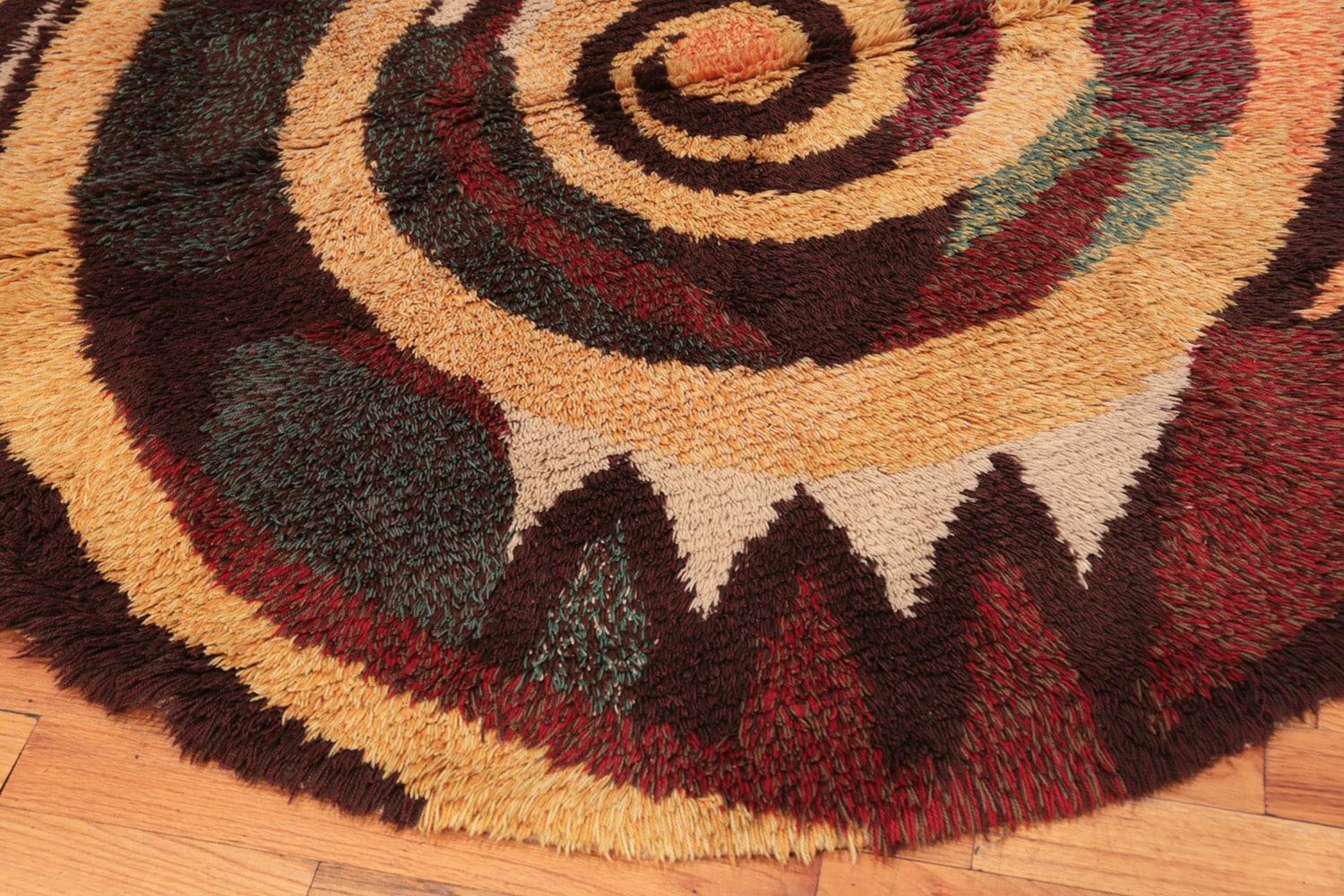 Suédois Tapis Rya suédois rond vintage. Taille : 6 ft x 6 ft  en vente