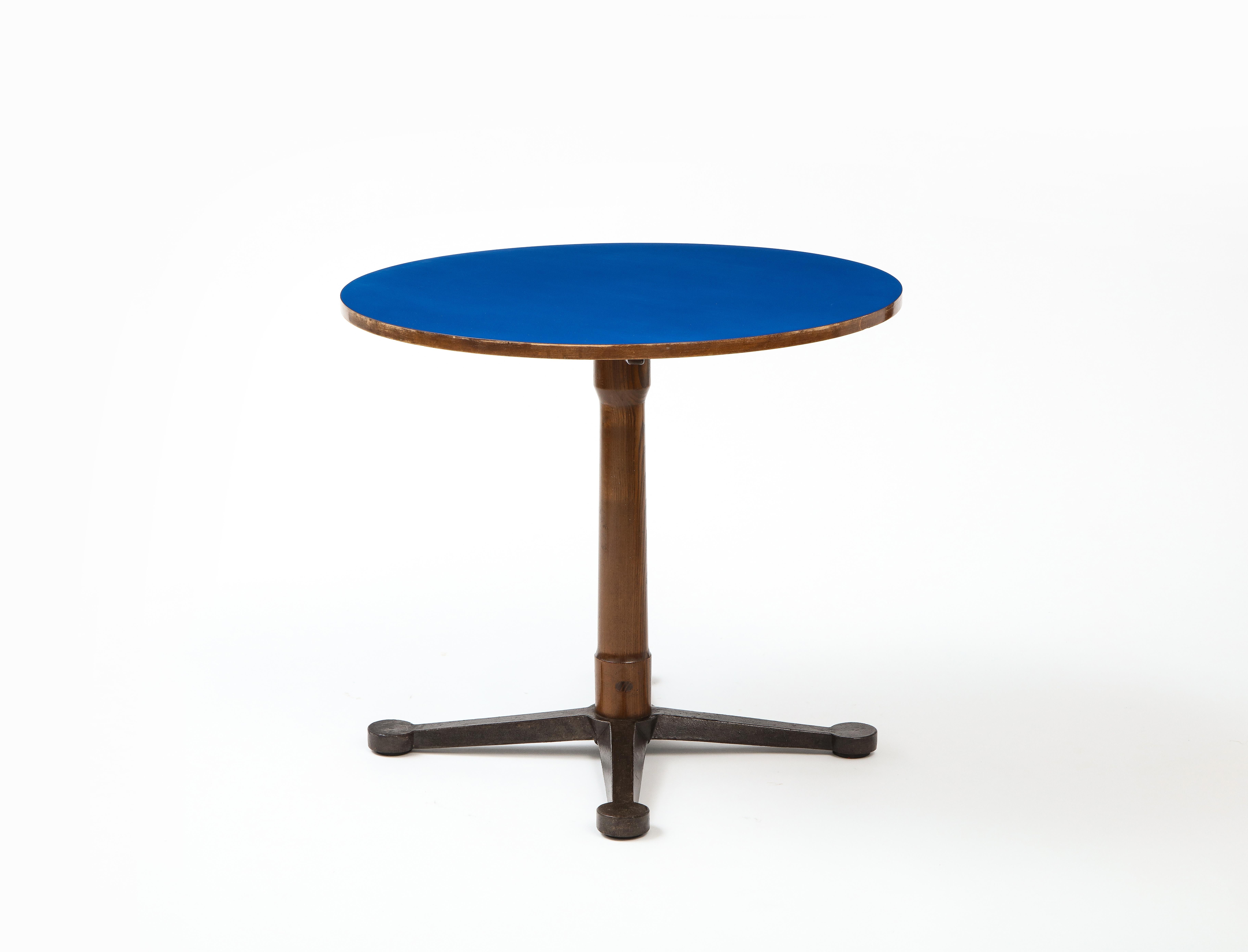 Iron Original Cassina Table, Blue Laminate, Cast Metal & Wood, Italian 1960’s