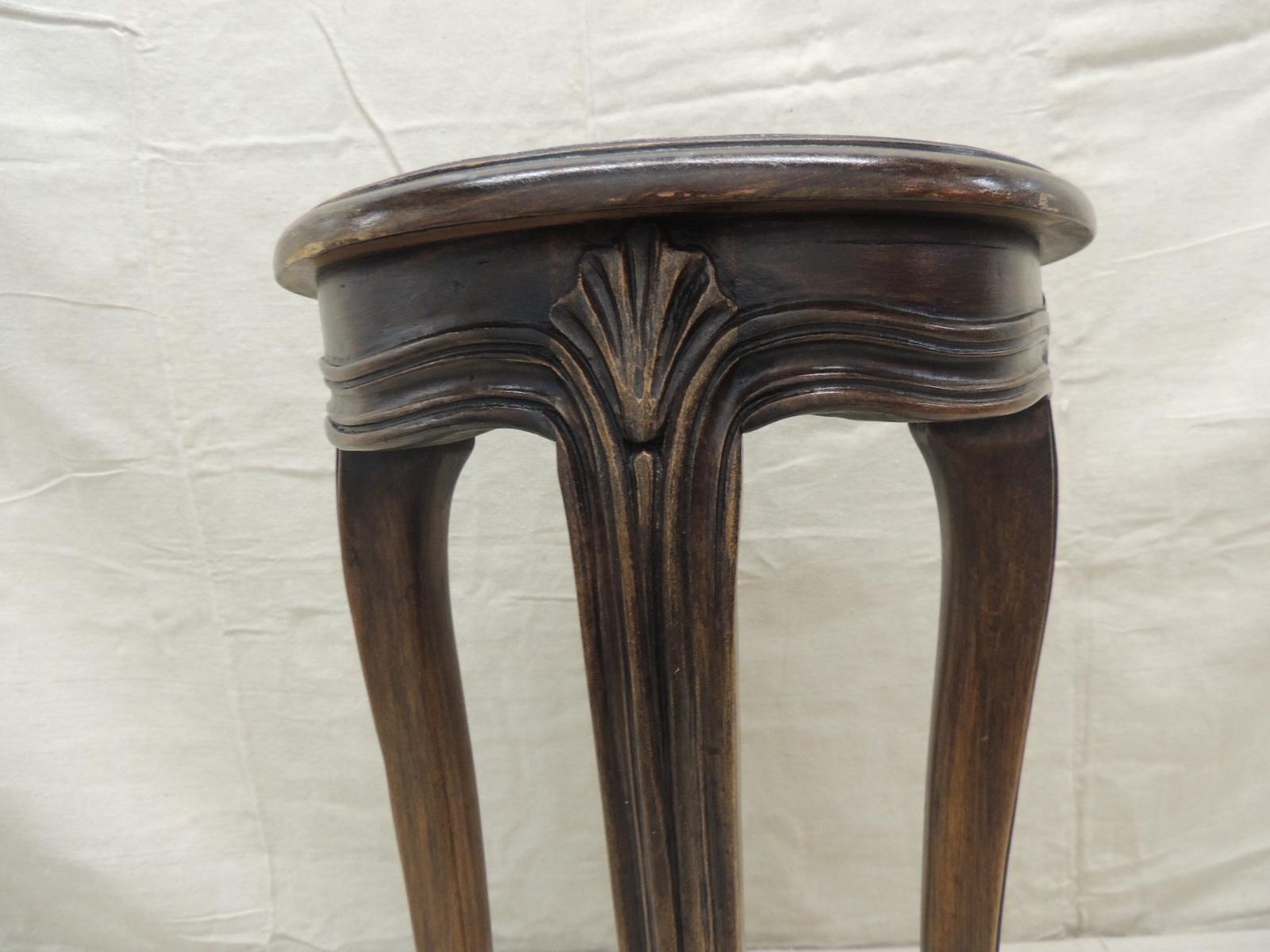 French Vintage Round Tabouret With Louis XV Style Legs