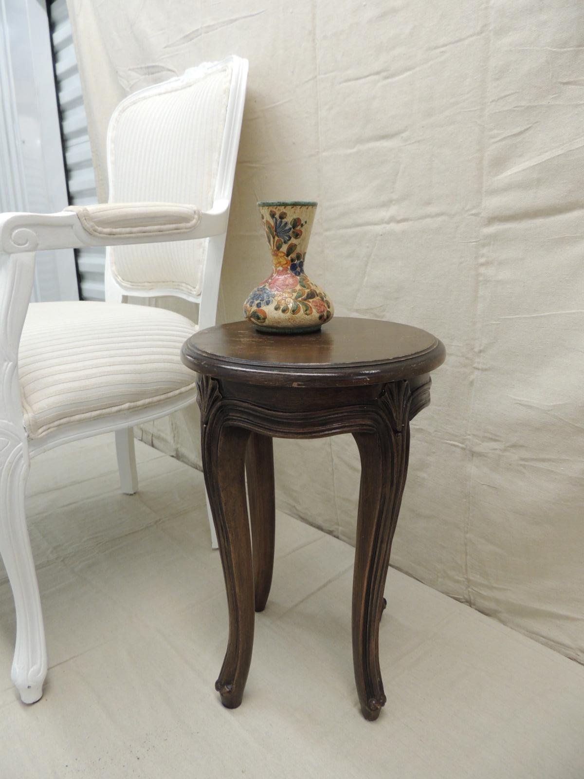 Mid-20th Century Vintage Round Tabouret With Louis XV Style Legs