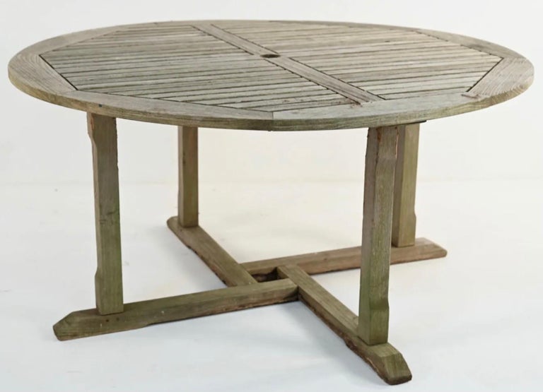 Vintage Round Teak Wood Outdoor Garden Dining Table For Sale 1