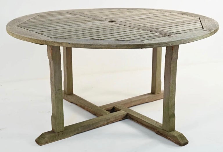 Vintage Round Teak Wood Outdoor Garden Dining Table For Sale 2