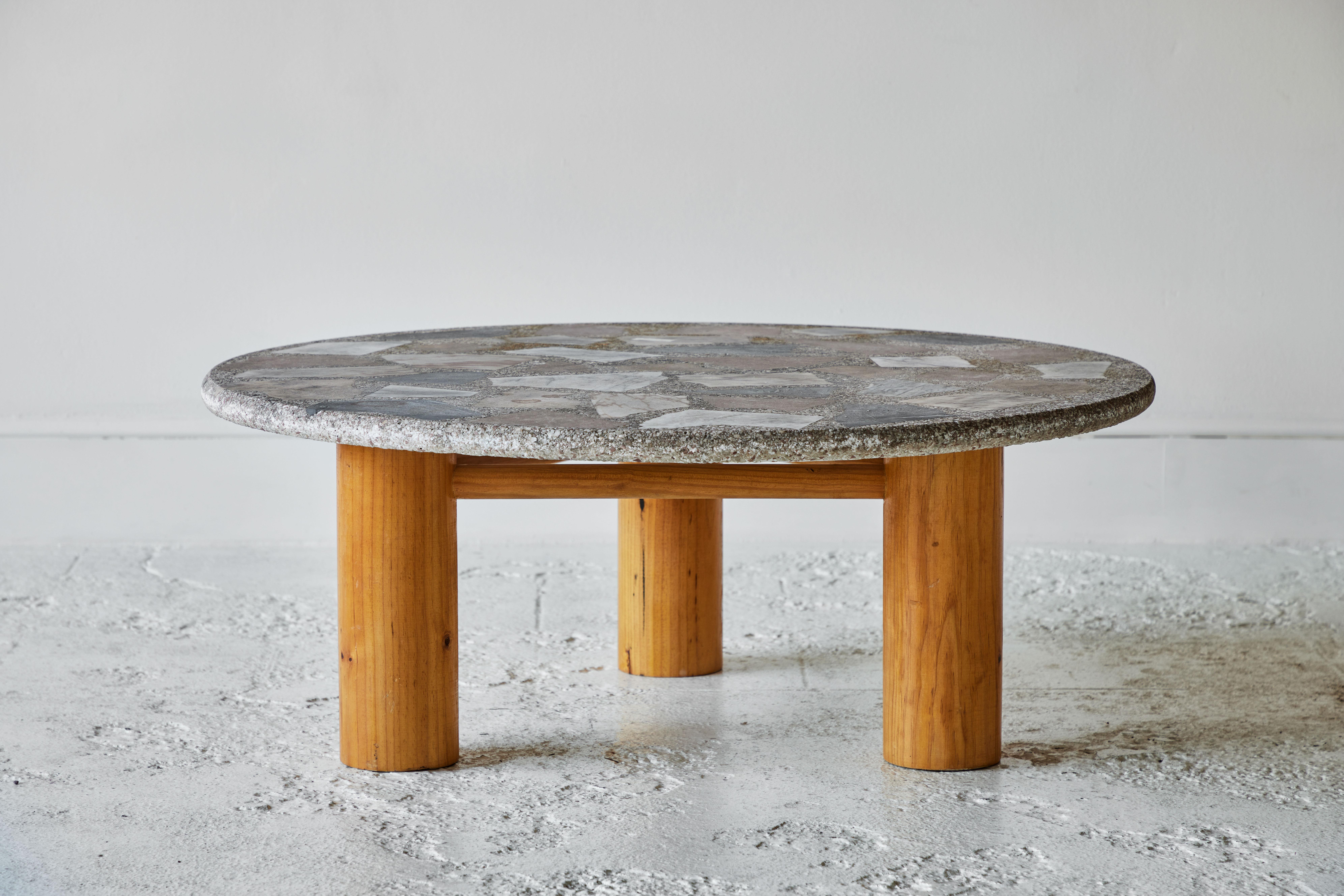Late 20th Century Vintage Round Terrazzo Table with Wooden Base