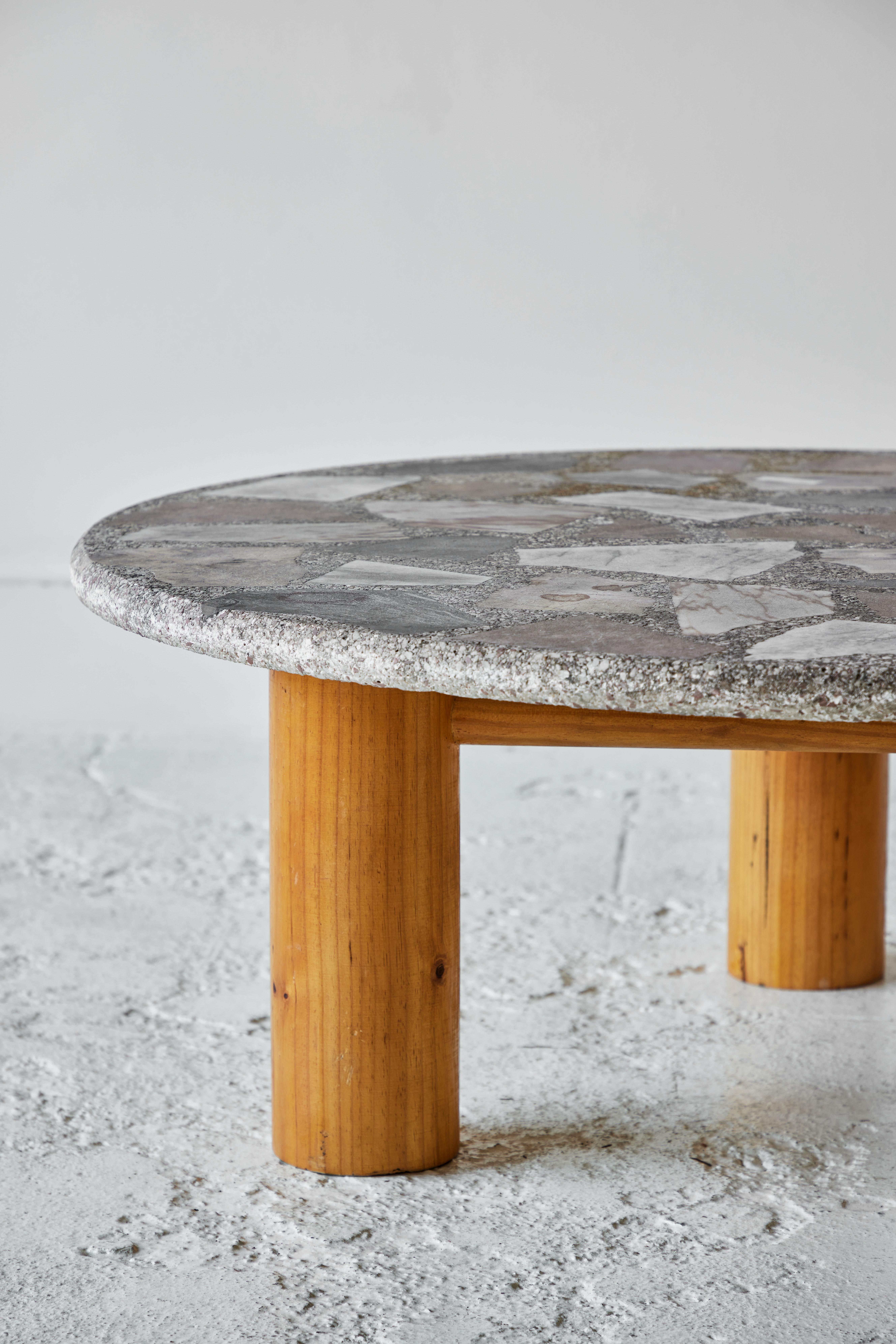 Vintage Round Terrazzo Table with Wooden Base 2