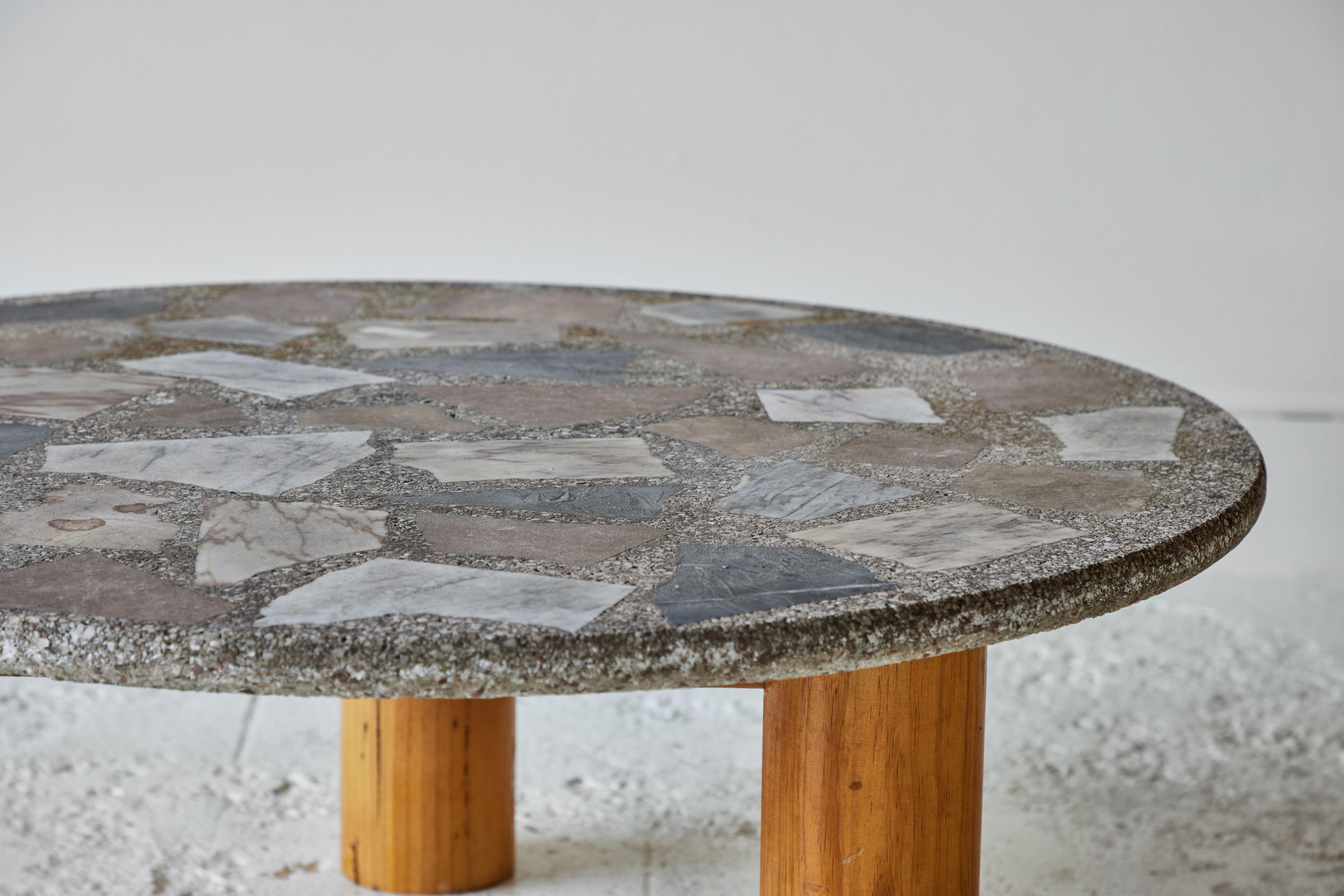 Vintage Round Terrazzo Table with Wooden Base 3