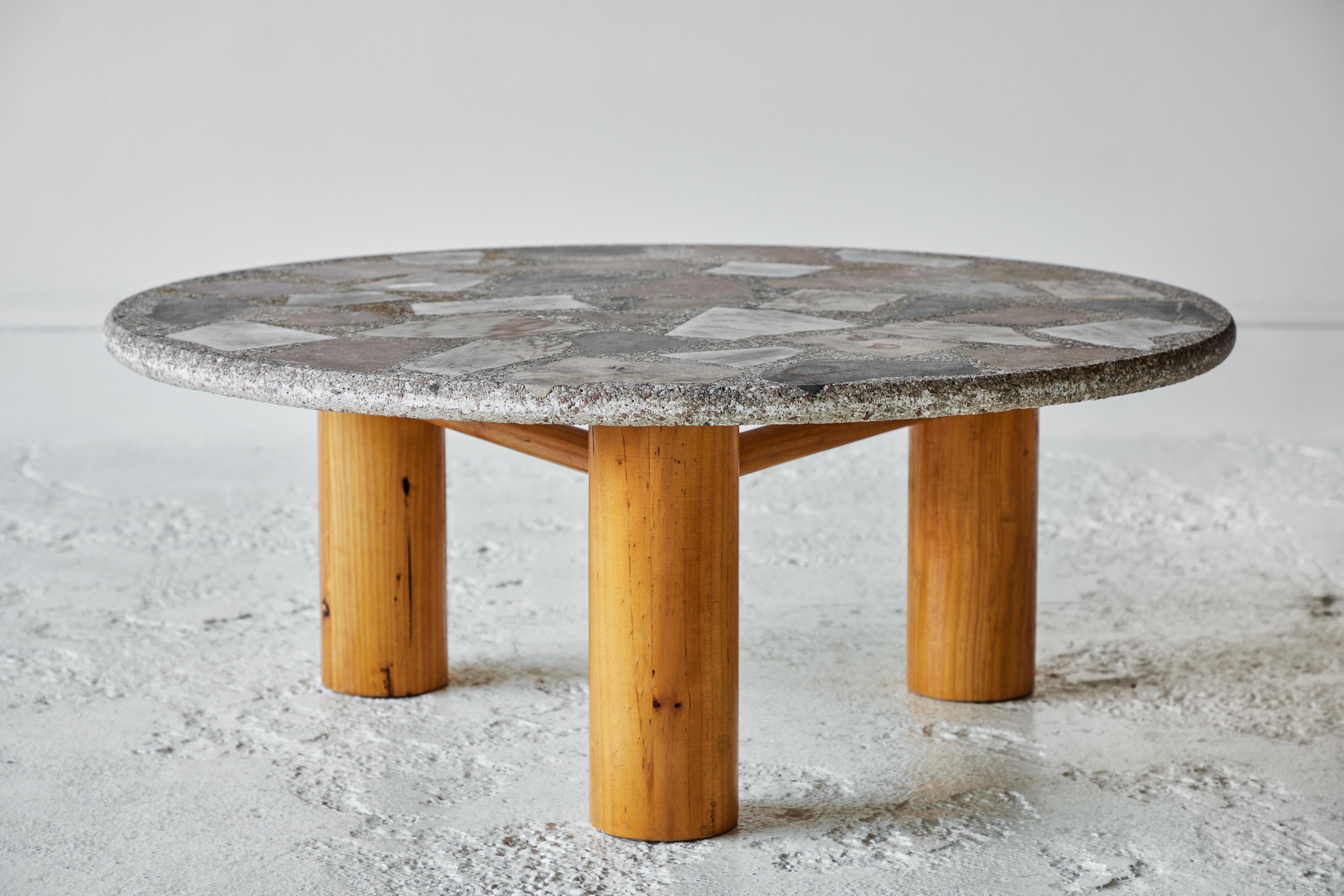 Vintage Round Terrazzo Table with Wooden Base 4