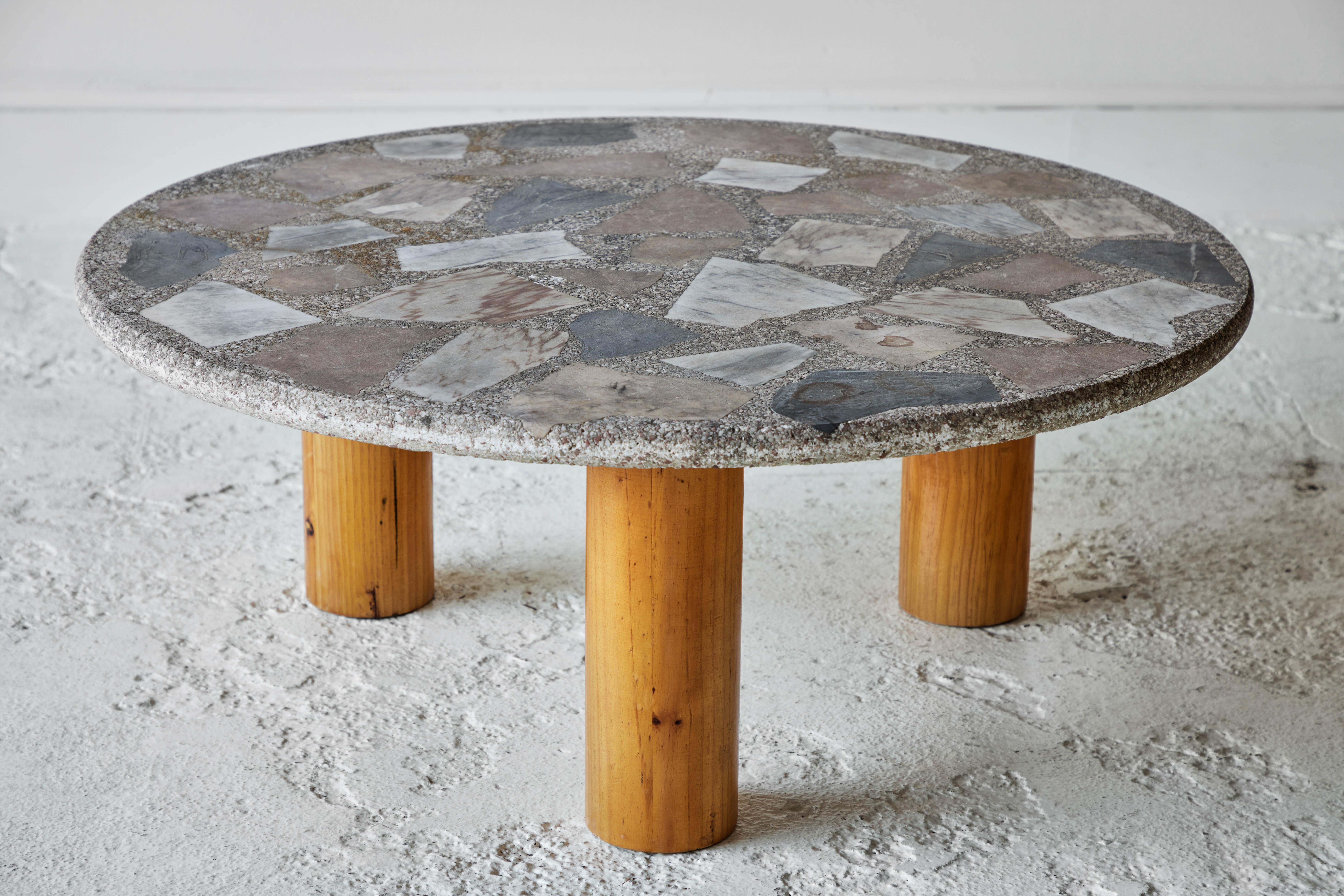 Vintage Round Terrazzo Table with Wooden Base 5