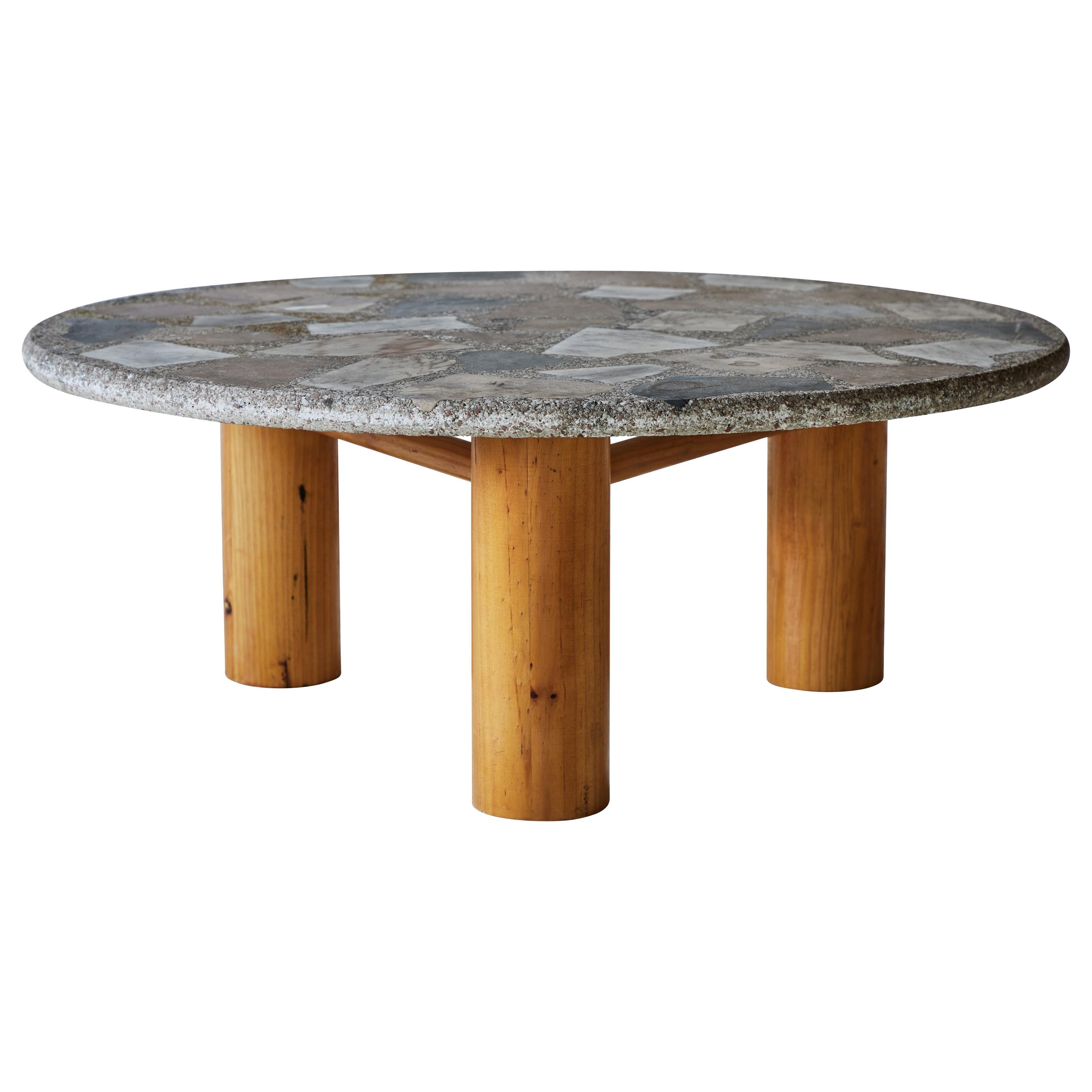Vintage Round Terrazzo Table with Wooden Base