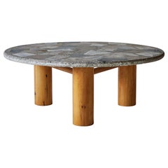 Retro Round Terrazzo Table with Wooden Base