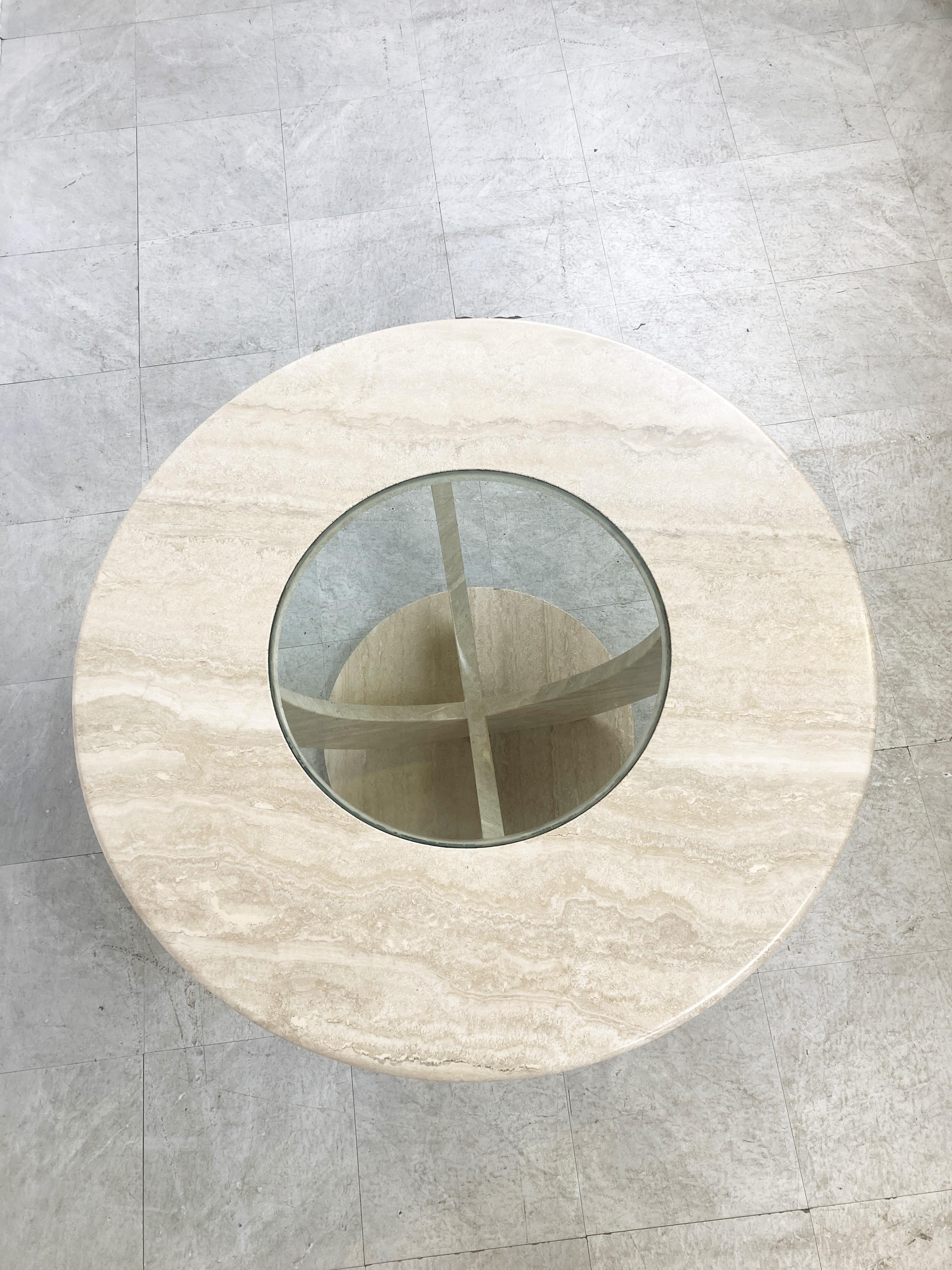 Vintage Round Travertine Coffee Table, 1970s For Sale 3