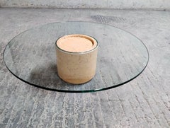 Vintage Round Travertine Coffee Table, 1970s