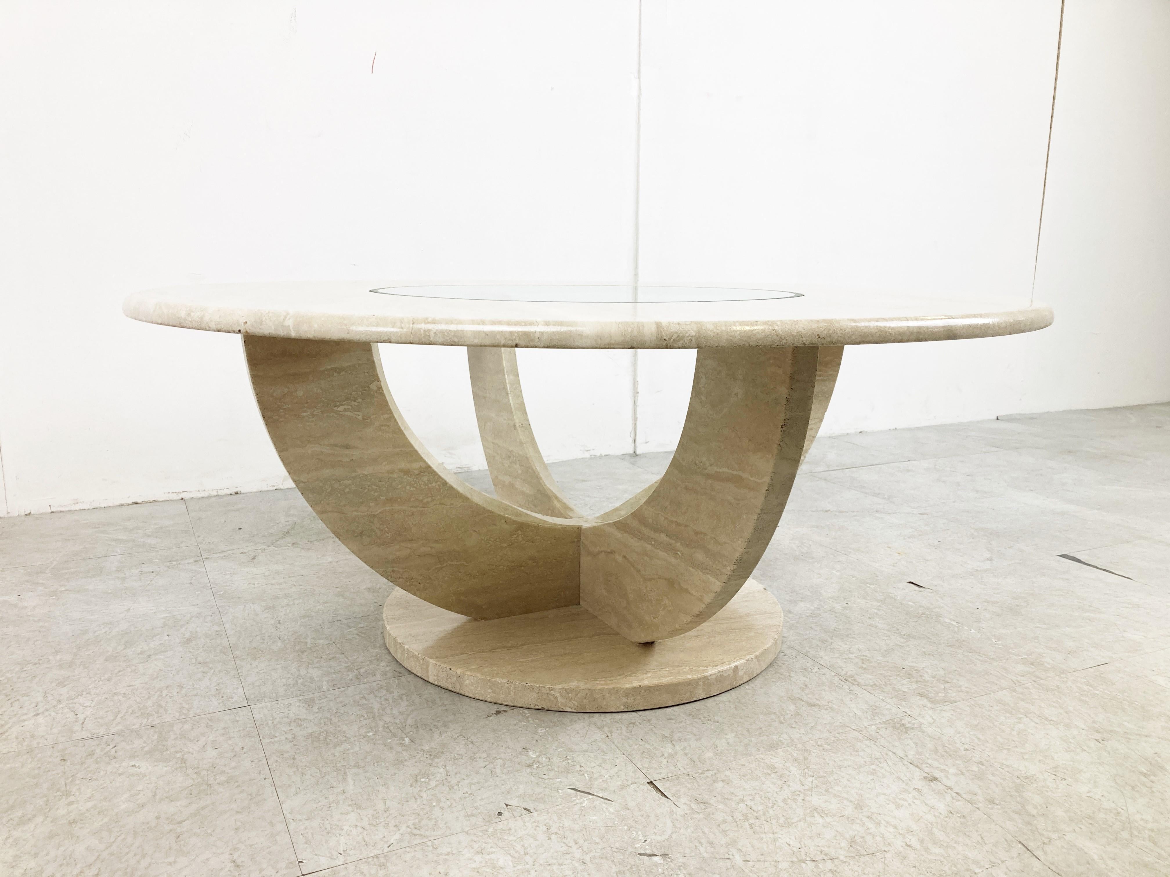 Late 20th Century Vintage Round Travertine Coffee Table, 1970s For Sale
