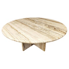 Vintage round travertine coffee table, 1970s