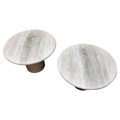 Vintage Round Travertine Coffee Tables by Up & Up, 1970s