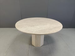Vintage round travertine dining table, 1970s