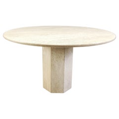Vintage round travertine dining table, 1970s